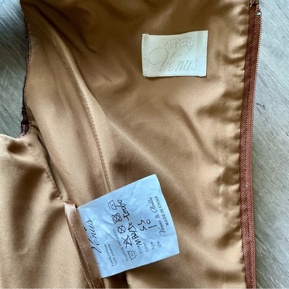 Symphony of Venus Liquid Metallic Copper Ornately Ruched Gathered Bodice Gown - Picture 17 of 17